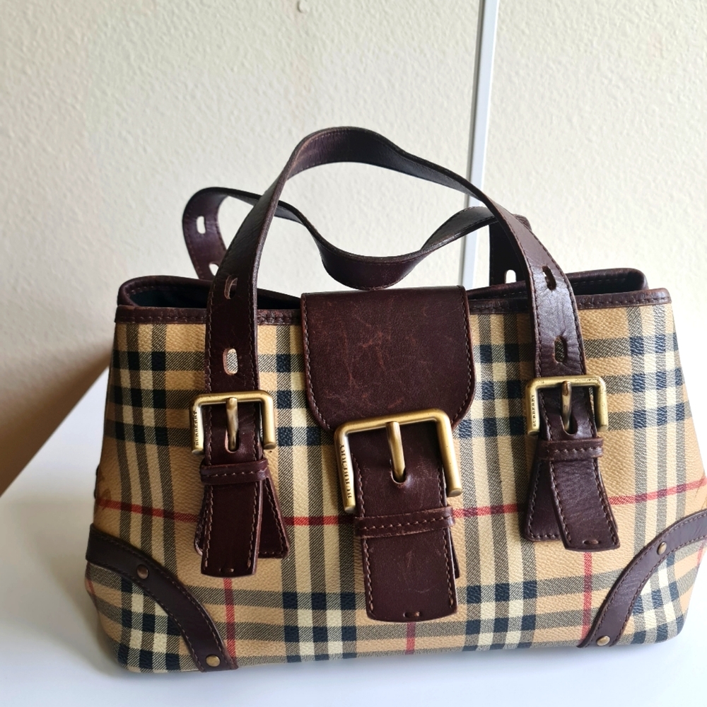 Burberry London Haymarket Check Handle Bag Brown